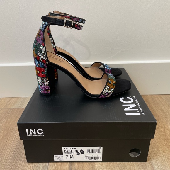 INC Puzzle Piece multicolored rhinestone heels - size 7 - Picture 3 of 5